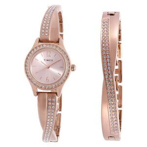 NWT Authentic Timex Trend Quartz Crystal Rose Gold Dial Women's Watch and Bracel